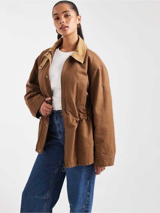 ASOS Jackets & Blazers - ASOS DESIGN Barn Jacket with Cinched Waist in Biscuit/Camel